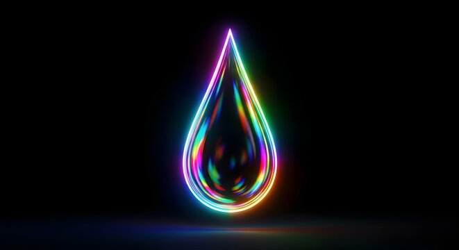 Glowing holographic blue tear drop symbolizing sadness emotion in futuristic technology concept illustration