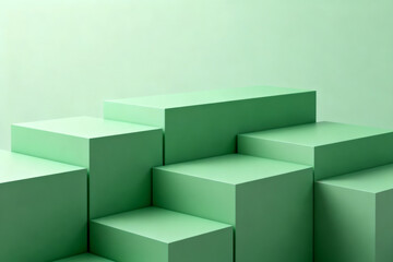 Stacked green geometric cubes arranged in a stepped formation against a matching background