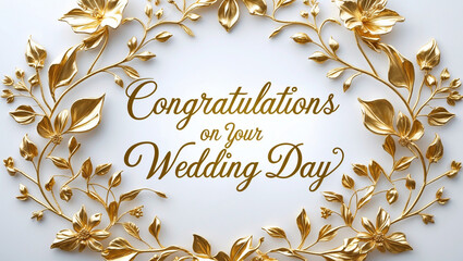 gold foil floral borders featuring delicate petals and leaves, with a elegant cursive script “Congratulations on Your Wedding Day” in the center