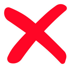 Obraz premium Playful rounded red brush stroke cross, hand-drawn cancel icon, simple wrong and error mark in textured artistic design for alerts and interface buttons