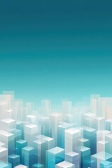 Abstract cityscape of translucent cubes in light teal and white, with a soft-focus effect
