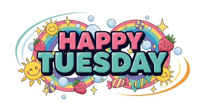 Happy tuesday rainbow and sunshine illustration