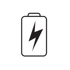 Vector flat minimalist design of charging battery icon, created using monochrome black and white with strong bold black outline highlighting simple appearance.