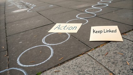 Creative Action Steps on Sidewalk with Chalk Illustrations and Messages