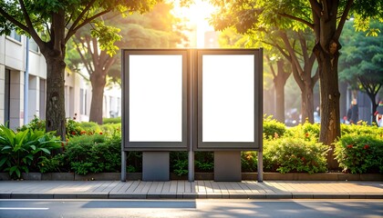 Blank billboard in city park
