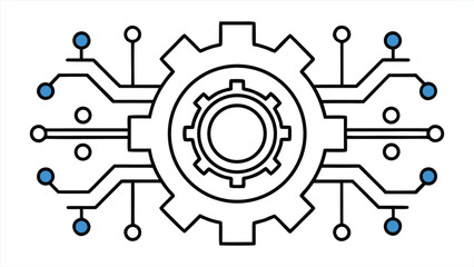 Obraz premium Abstract mechanical gear system with digital circuitry elements symbolizing technology industry and innovation