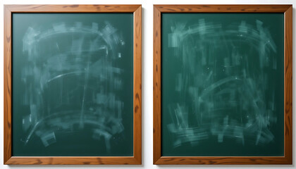 Fototapeta premium Black and Green Chalkboards with Wooden Frames Isolated on White Background