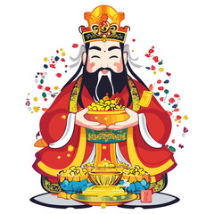 Obraz premium god of wealth, asian costume, new year, festival, celebration, vector, transparent background, icon, culture, asia, decoration, religion, worship, god, faith, religious