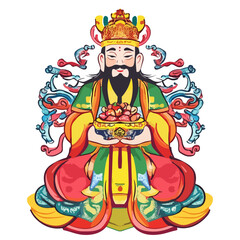 Obraz premium god of wealth, asian costume, new year, festival, celebration, vector, transparent background, icon, culture, asia, decoration, religion, worship, god, faith, religious