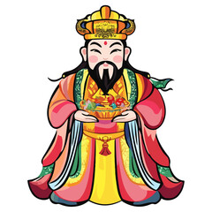 Obraz premium god of wealth, asian costume, new year, festival, celebration, vector, transparent background, icon, culture, asia, decoration, religion, worship, god, faith, religious