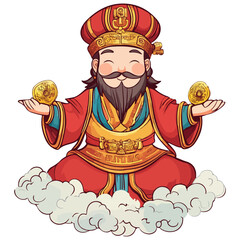 Obraz premium god of wealth, asian costume, new year, festival, celebration, vector, transparent background, icon, culture, asia, decoration, religion, worship, god, faith, religious