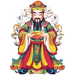 Obraz premium god of wealth, asian costume, new year, festival, celebration, vector, transparent background, icon, culture, asia, decoration, religion, worship, god, faith, religious