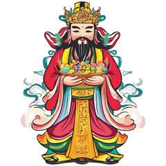 Obraz premium god of wealth, asian costume, new year, festival, celebration, vector, transparent background, icon, culture, asia, decoration, religion, worship, god, faith, religious