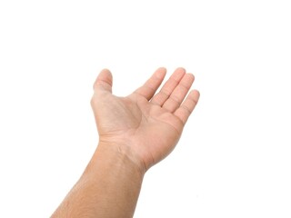 Obraz premium Male hands open and stretched forward on business concept isolated on white background. 