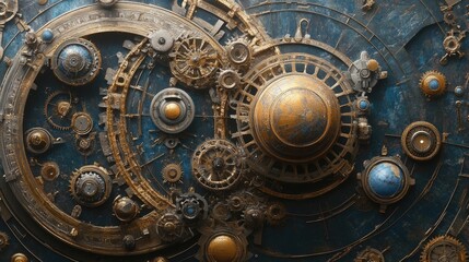 Obraz premium Intricate Steampunk Gear Design with Celestial Elements and Patterns