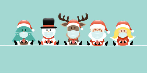 Karte Baum Schneemann Rentier Weihnachtsmann Und Engel Maske Mit Sonnenbrille Türkis