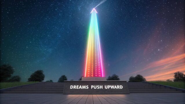 Colorful Light Tower Symbolizing Hope and Aspiration at Dusk