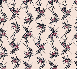 Japanese Swirl Flower Vector Seamless Pattern