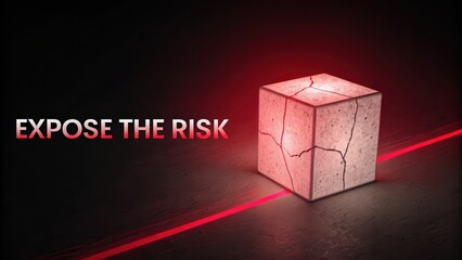 Creative Concept of Risk Exposure with Cracked Cube and Red Light