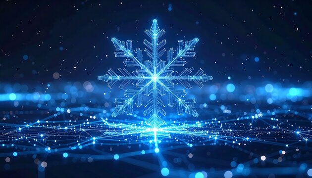 Digital snowflake on a starry blue background