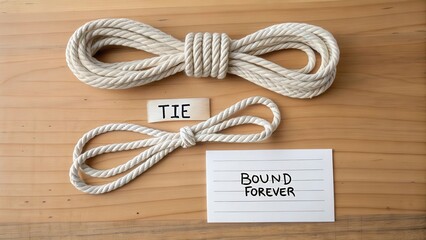 Creative Concept of Tying Knots with Cardboard Labels and Rope