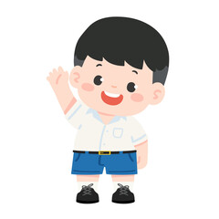 Illustration of Boy Waving Hand in School Uniform