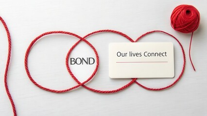 Creative Connections with Red Rope and Card on White Background