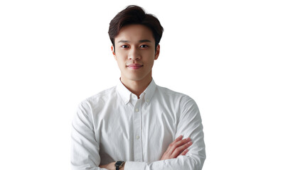 Modern Professional Portrait: Confident portrait of a young professional, exuding poise in a crisp, button-down shirt, capturing a sense of approachability and confidence. 