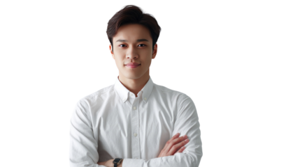 Modern Professional Portrait: Confident portrait of a young professional, exuding poise in a crisp, button-down shirt, capturing a sense of approachability and confidence. 