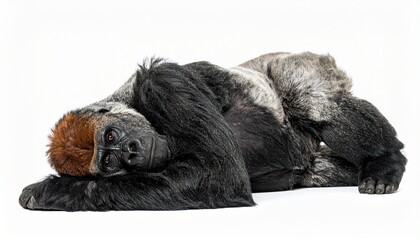 A silverback gorilla—reclined, arms crossed, gaze withheld—rests in primal stillness. A metaphor for embodied wisdom and the choreography of ancestral gravity.