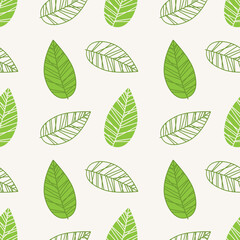 Green leaves stylized doodle pattern