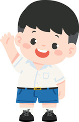 Illustration of Boy Waving Hand in School Uniform