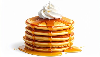 A stack of golden pancakes—syrup cascading, cream perched—rests in warm indulgence. A metaphor for layered comfort and the choreography of edible nostalgia.