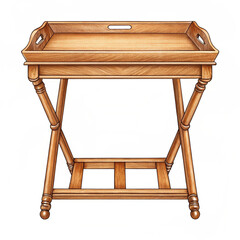 Wooden furniture tray table with foldable legs and carved handles for easy carrying and elegant home decor