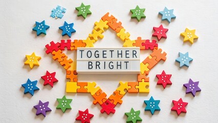 Colorful Puzzle Pieces Form Bright Star Design with Inspiring Message
