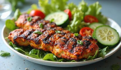 Delicious Grilled Chicken Skewers with Fresh Salad