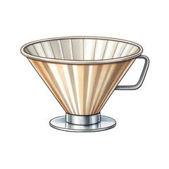 Coffee brewing equipmentCoffee dripper with paper filter and metal handle for brewing fresh coffee with warm tone design