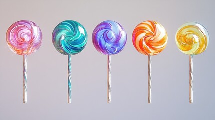 Colorful Swirled Lollipops on a Light Background for Sweet Treats