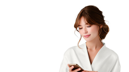 Digital Connection: A woman is engaged in the digital realm, engrossed in a smartphone, showcasing modern connectivity and the seamless integration of technology into daily life.