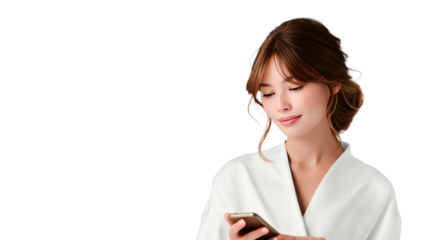 Digital Connection: A woman is engaged in the digital realm, engrossed in a smartphone, showcasing modern connectivity and the seamless integration of technology into daily life.