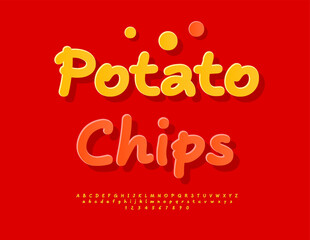 Vector Funny Promotion Potato ChIps. Red Sticker Font. Modern Handwritten Alphabet Letters and Numbers set.