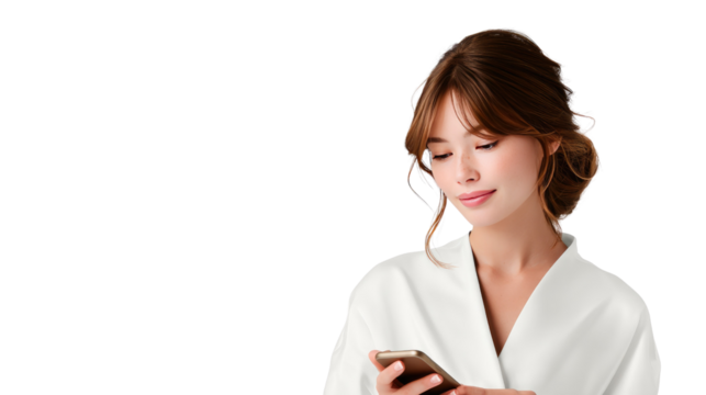 Digital Connection: A woman is engaged in the digital realm, engrossed in a smartphone, showcasing modern connectivity and the seamless integration of technology into daily life.