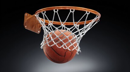Fototapeta premium Basketball Hoop with a Ball in Mid-Air Ready for a Slam Dunk