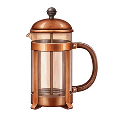 Coffee brewing equipmentFrench press coffee maker with glass body and wooden handle, warm tones create cozy and inviting