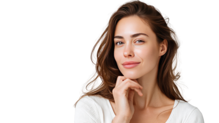 Radiant Confidence: A beautiful woman exudes self-assurance with a gentle smile, epitomizing natural beauty. She embodies serenity and strength with an intimate portrait.