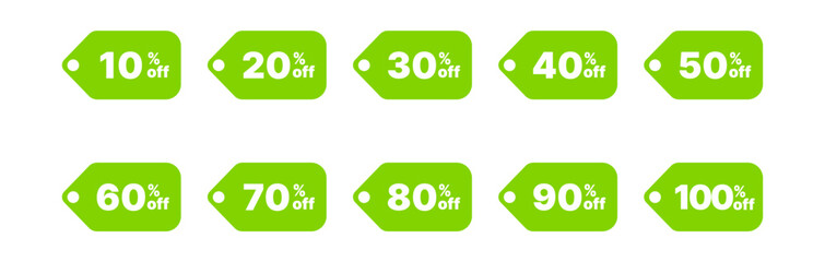 Realistic red sale price tag set. Discount sign with different percents.