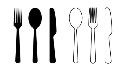 Fork, knife, spoon and plate set icons