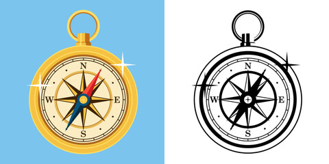 Golden compass illustration, luxury navigation design