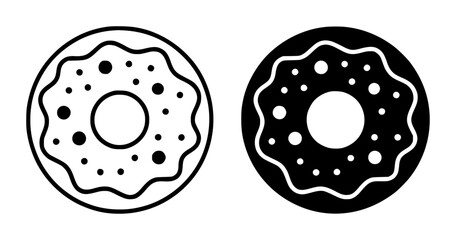 Fototapeta premium Two stylized donuts, one in outline and one in silhouette, with sprinkles