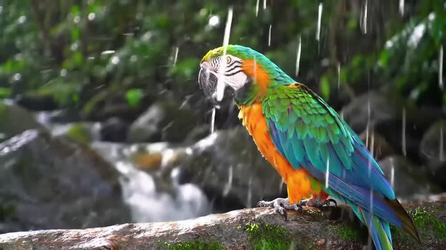 Colorful parrot rain
